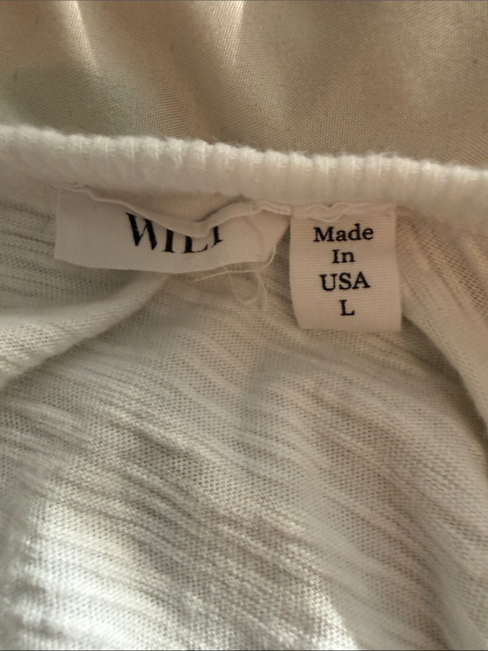 Women's White V-Neck Tee with Blue and Yellow Stripe - Picture 4 of 4